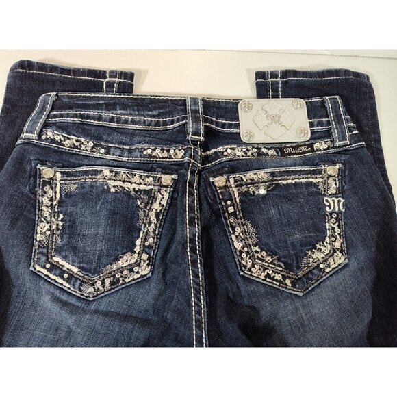Miss Me Women's Jeans Size 26 Mid Rise Easy Skinny Embellished Pockets Dark Wash - Picture 8 of 12
